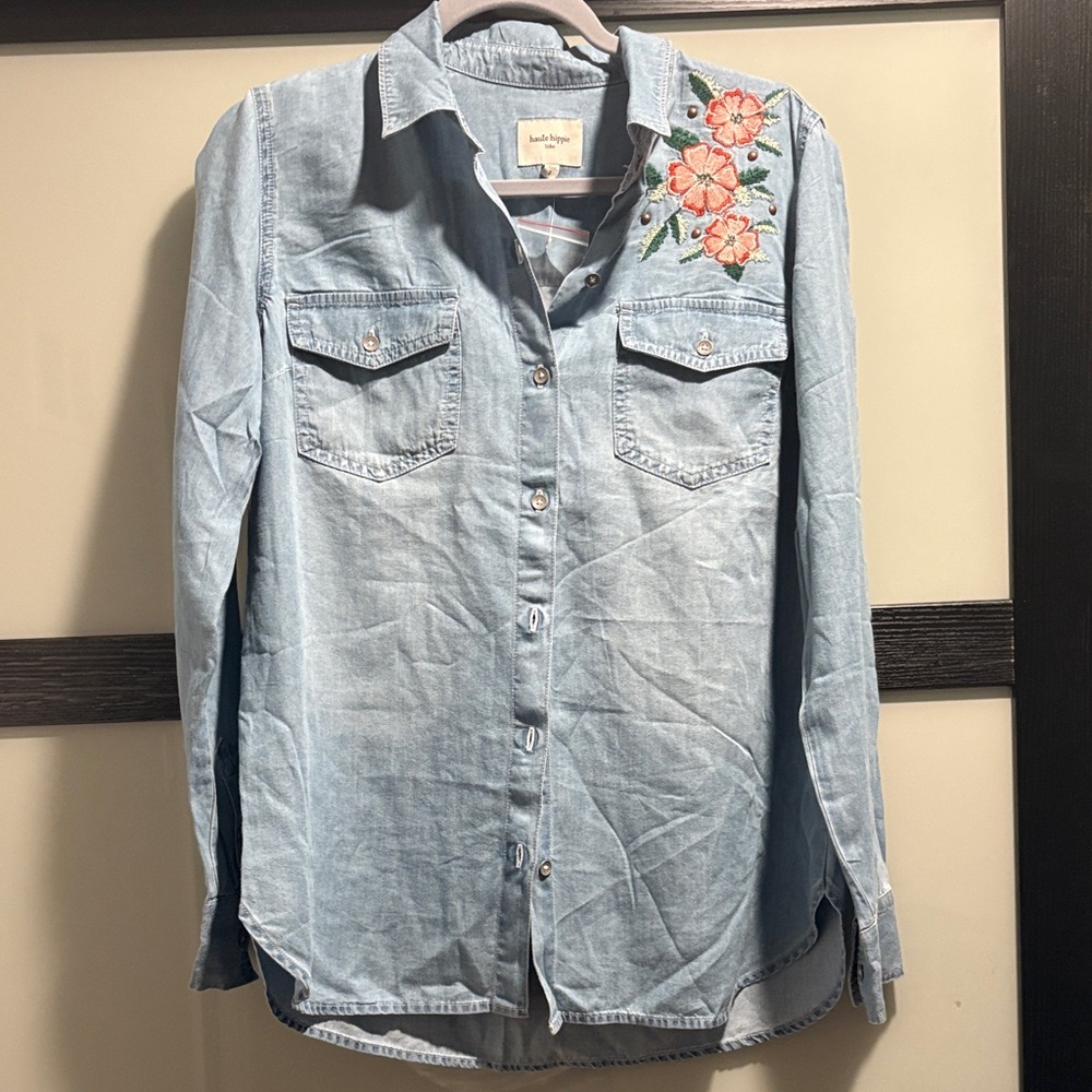 Haute Hippie Light Blue Embroidered Shirt